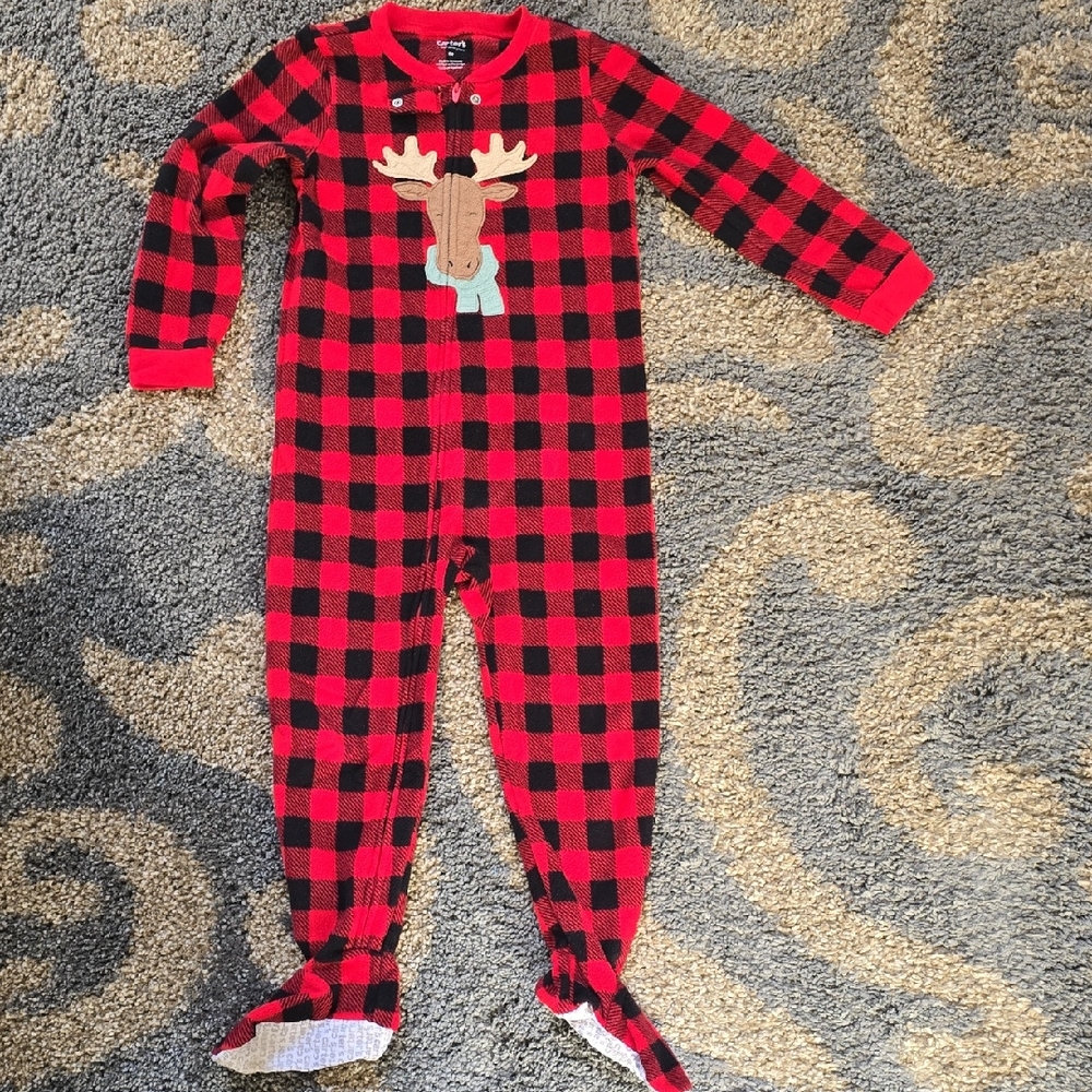 Carter's Red and Black Checkered Reindeer Footie